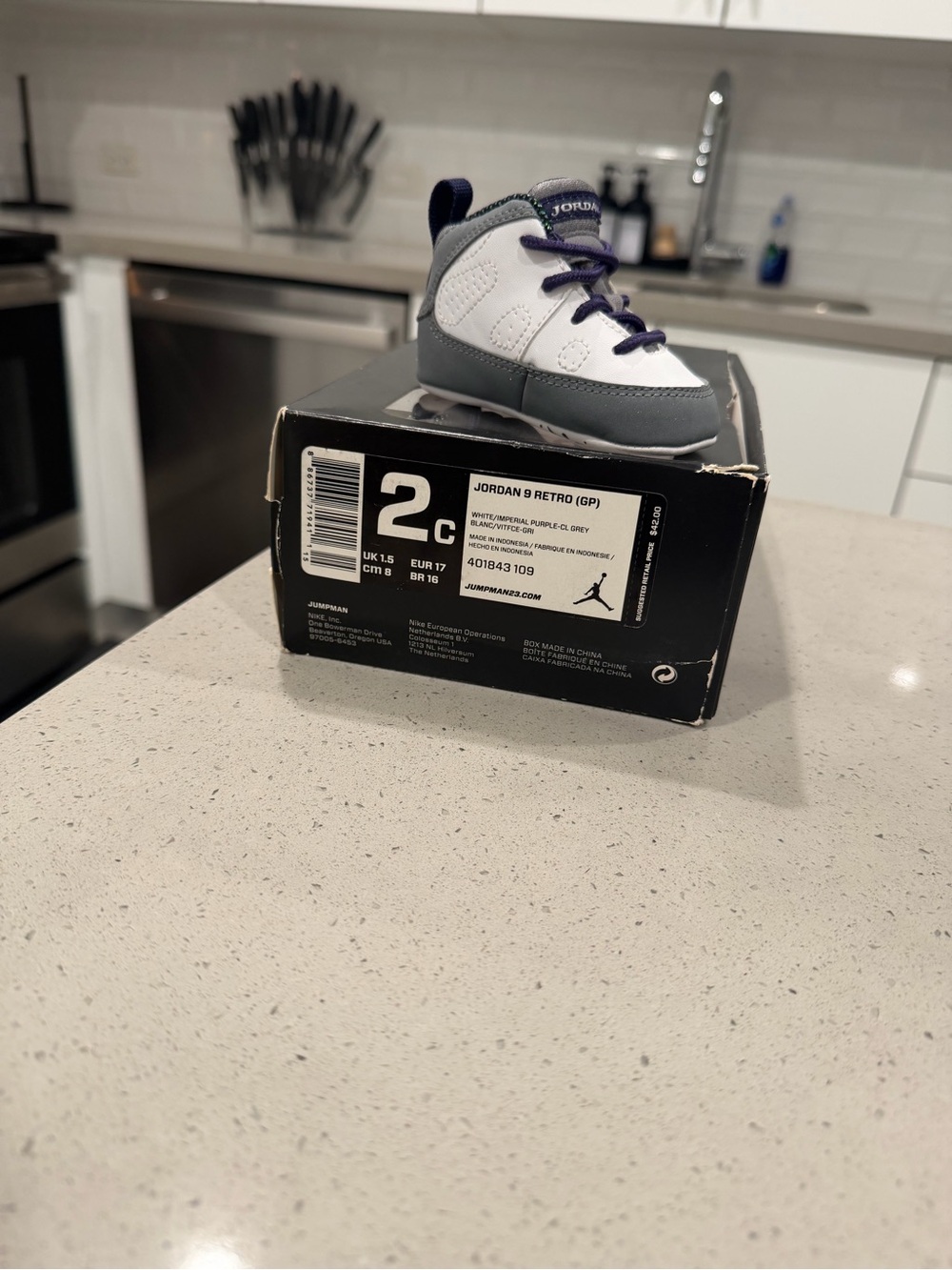 Jordan Baby White, Gray & Purple High-Top Sneaker
